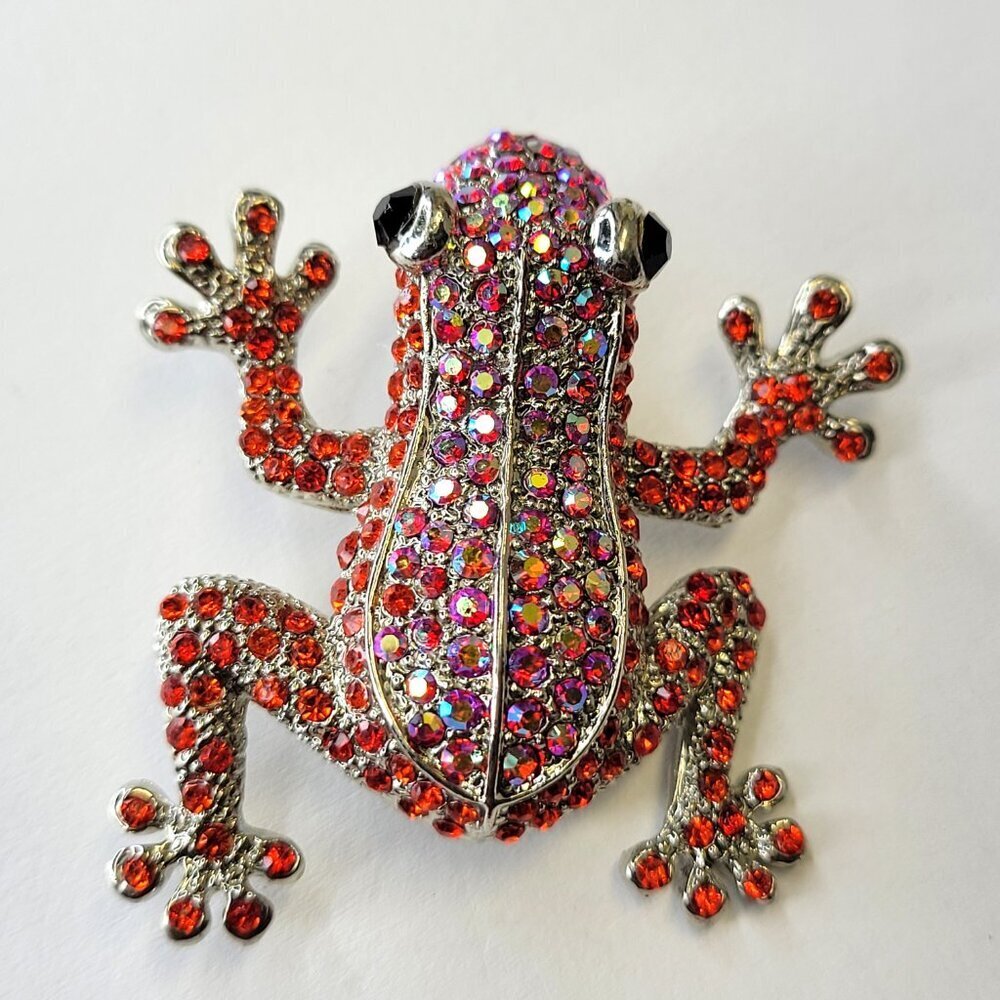 Red Rhinestone Frog Brooch - Picture 2 of 12